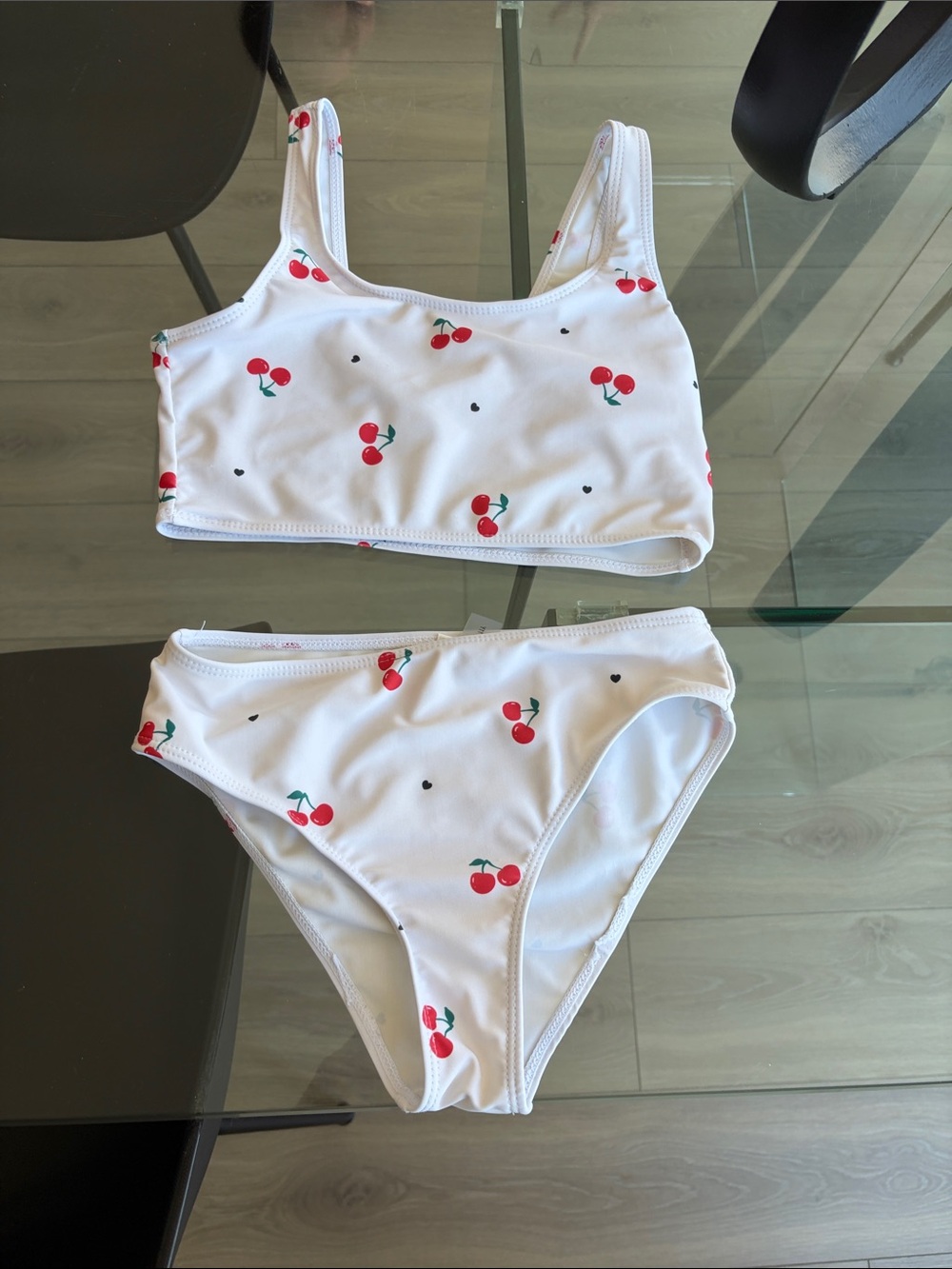 SHEIN White Cherry Print Girls Swim Bikini Set